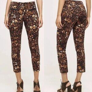 Anthropologie The Essential Slim Boho Cropped Pants Floral Print Pockets Sz 2p